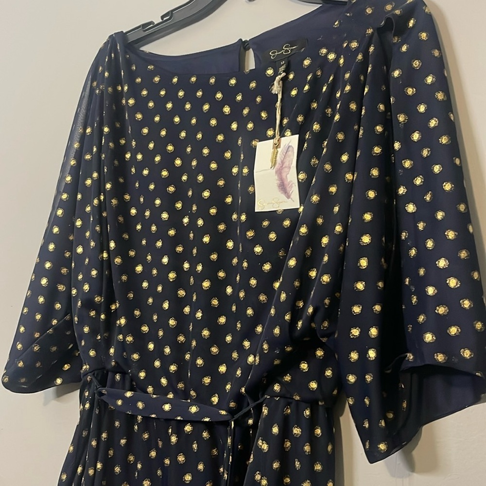 Jessica Simpson Navy and Gold Polka Dot Dress